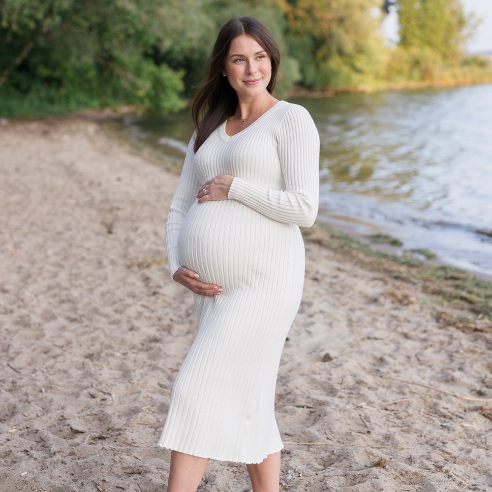 White Ribbed Knit Bodycon Dress